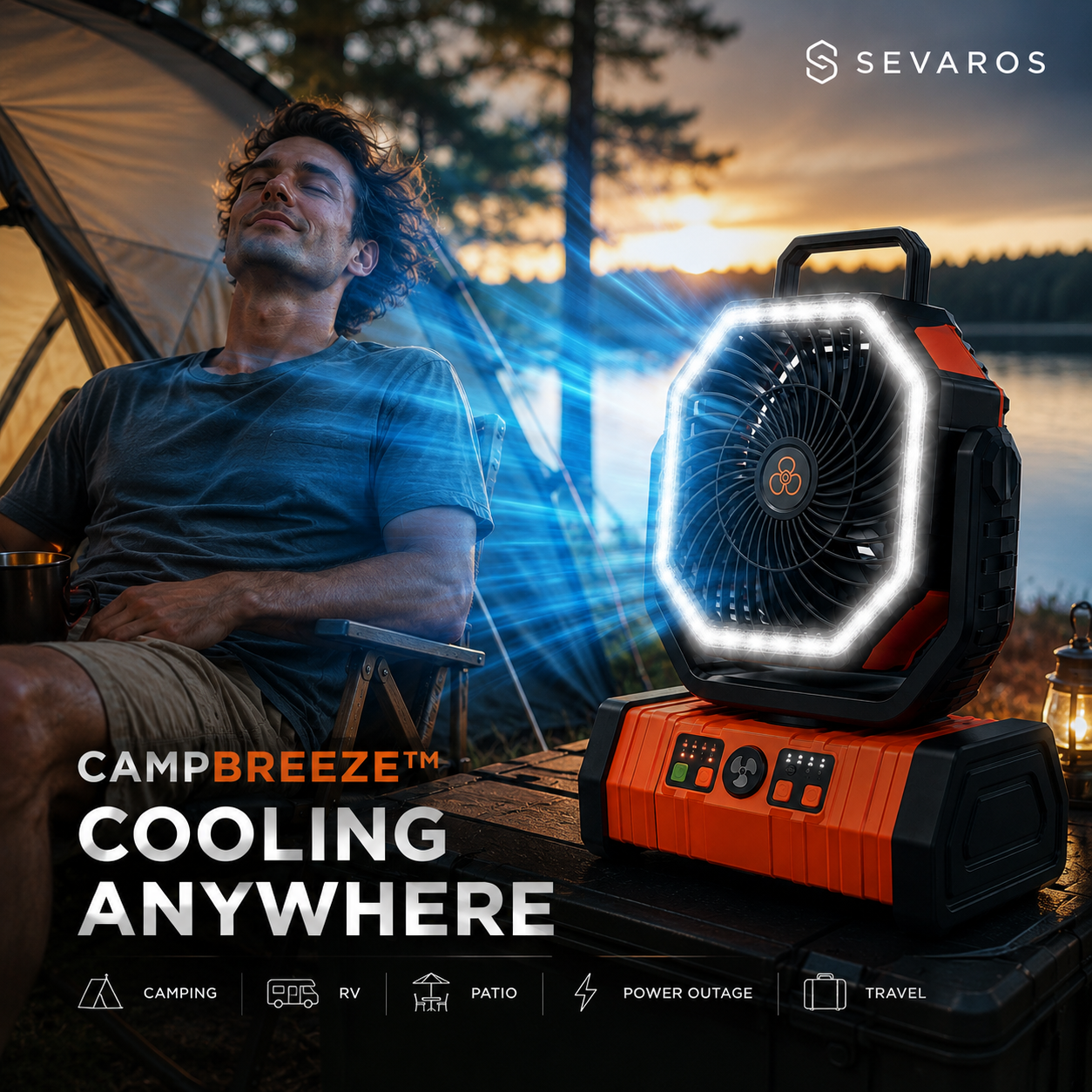 CampBreeze Camping Fan With LED Lantern And Battery Powered Tent Light