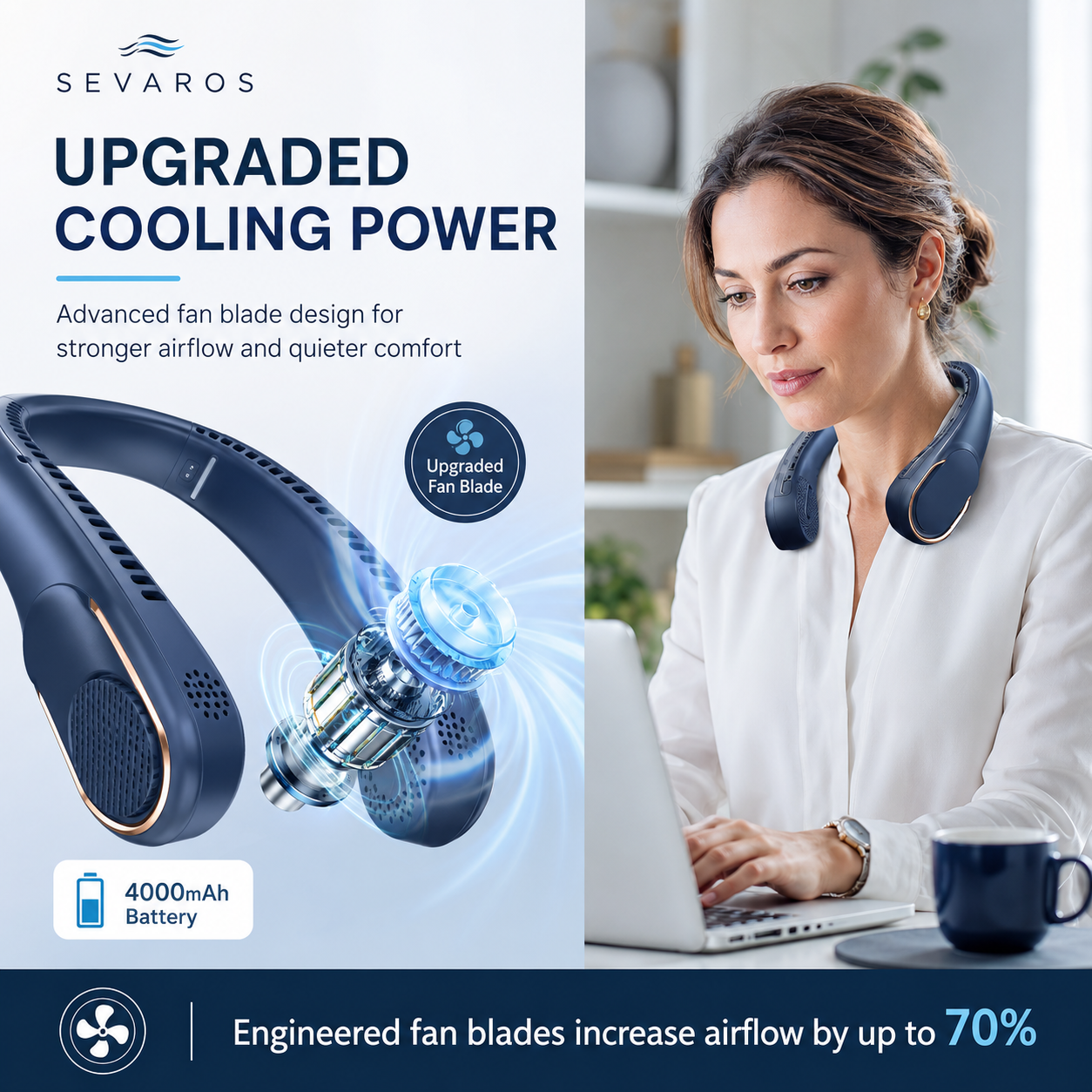 ArcticFlow kaulatuuletin kannettava ladattava 4000mAh kädet vapaana henkilökohtainen viilennys matkalle