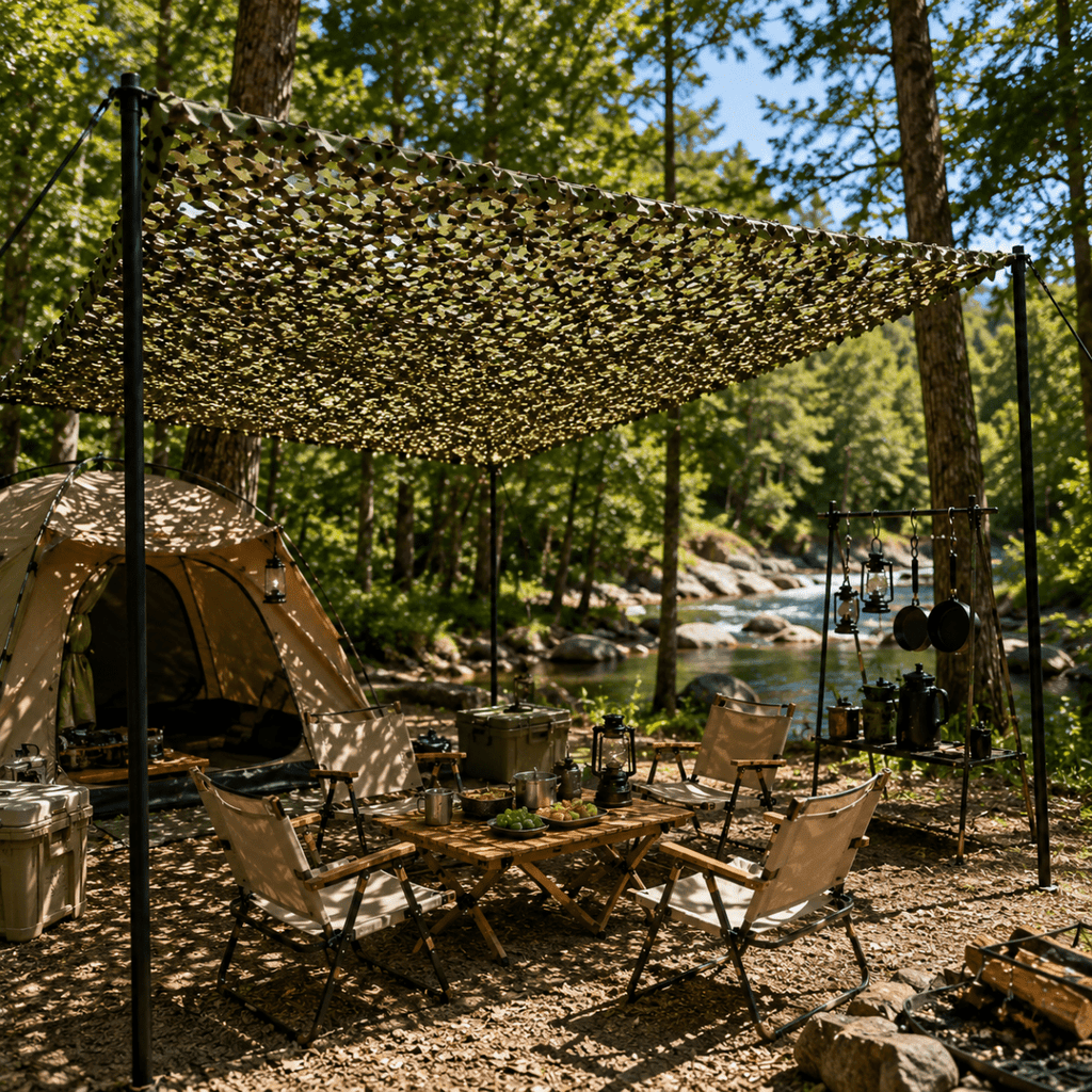 Camouflage net with realistic leaf design for outdoor use