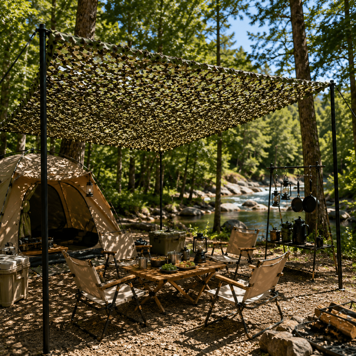 Camouflage net with realistic leaf design for outdoor use