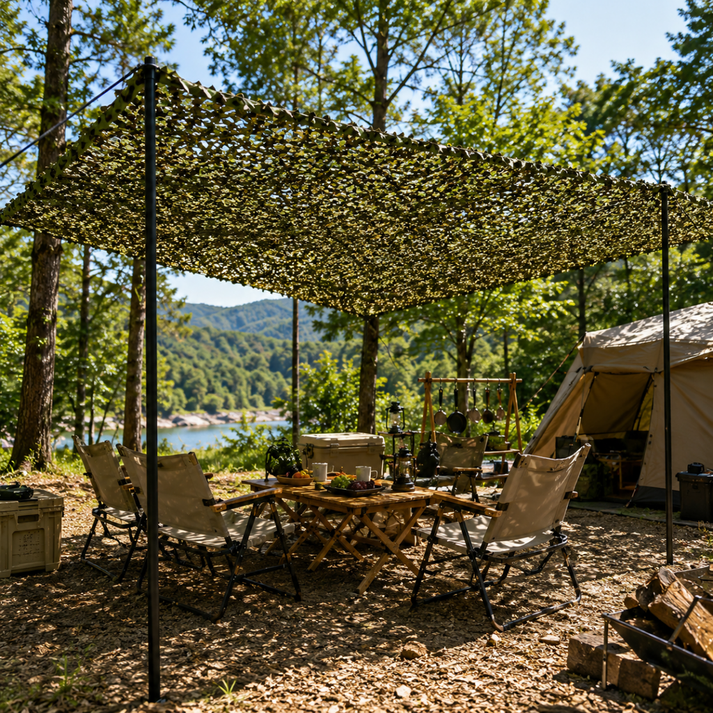 Camouflage net with realistic leaf design for outdoor use