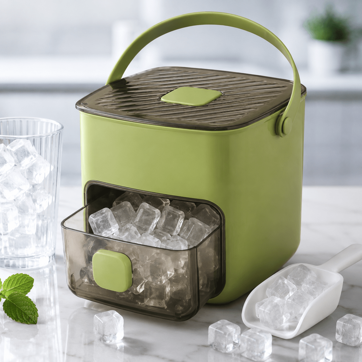 Compact ice machine for fresh ice cubes in minutes