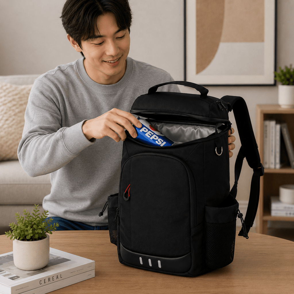 Durable cooler backpack with bottle opener for trips and camping