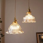 Montfleur French Vintage Fluted Glass Flower Pendant Light With LED Bulb Included | Petprovac
