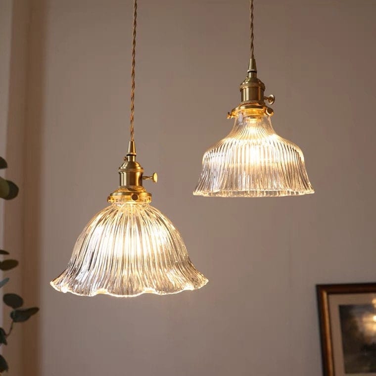 Montfleur French Vintage Fluted Glass Flower Pendant Light With LED Bulb Included | Petprovac