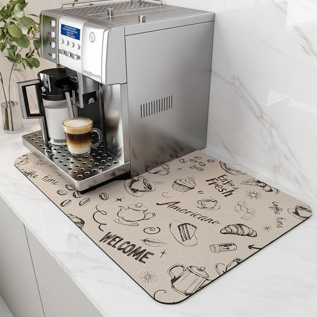 Super Absorbent Coffee Bar Mat With Stain Free Quick Drying And Easy Cleaning