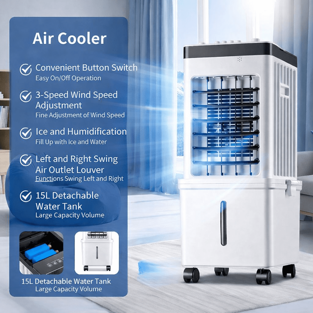 Răcitor de aer 3-în-1 – ventilator, răcire și umidificare într-un singur aparat