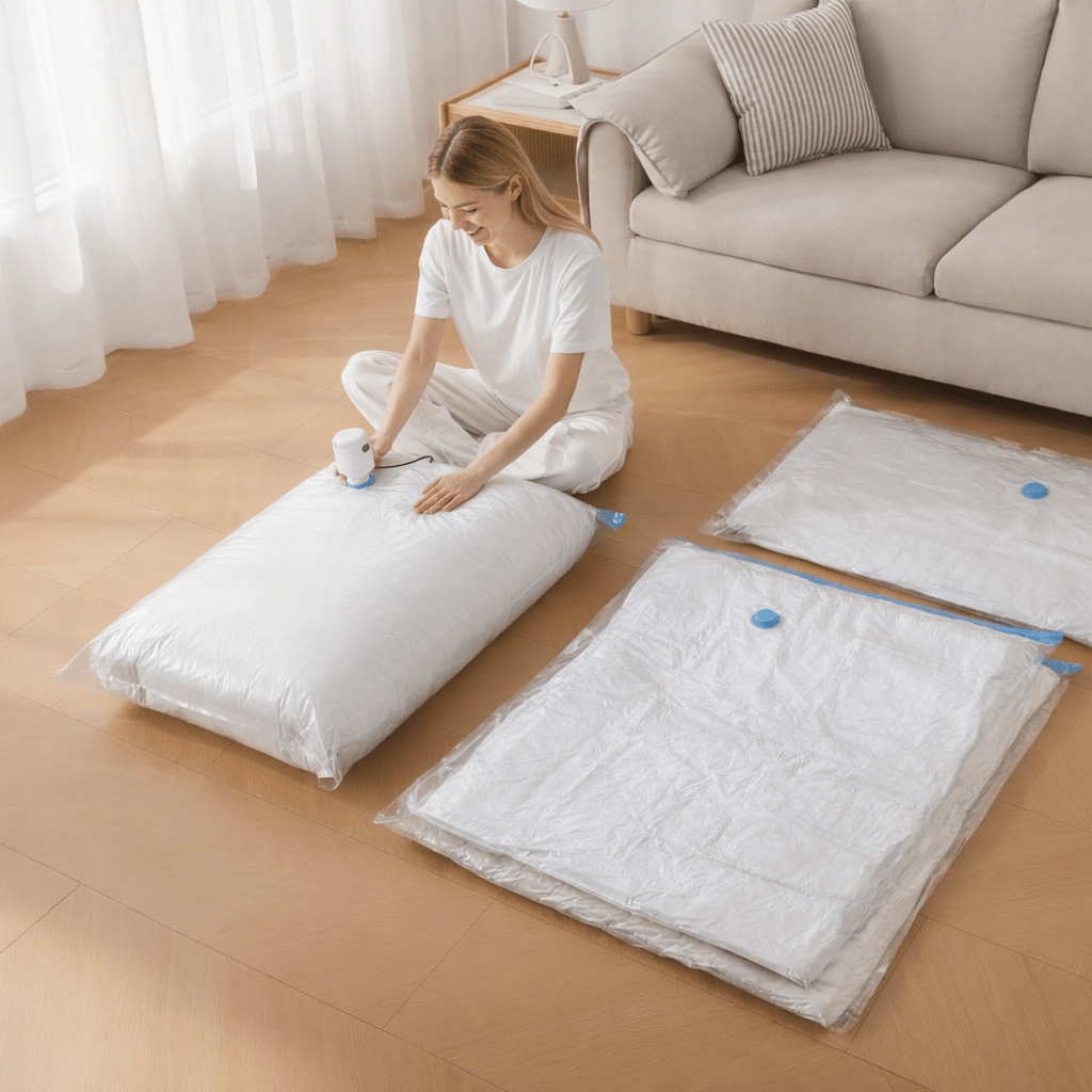 Vacuum Compression Bags without Pump for Space-Saving Storage
