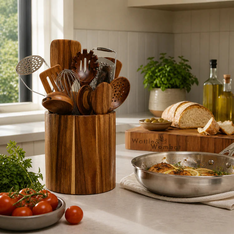Premium Teak Kitchen Caddy and Spoon Rest Set Handcrafted From Natural Teak Wood | petprovac