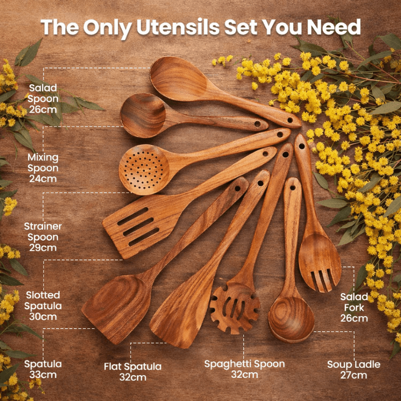 Premium Natural Cooking Utensil Collection – Complete 11-Piece Kitchen Upgrade