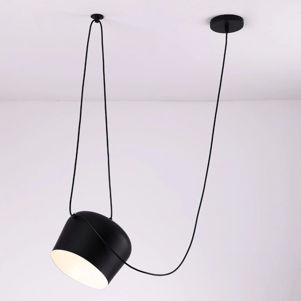 LumaDrum Pendant Light With Cable-Driven Bulb Fixture