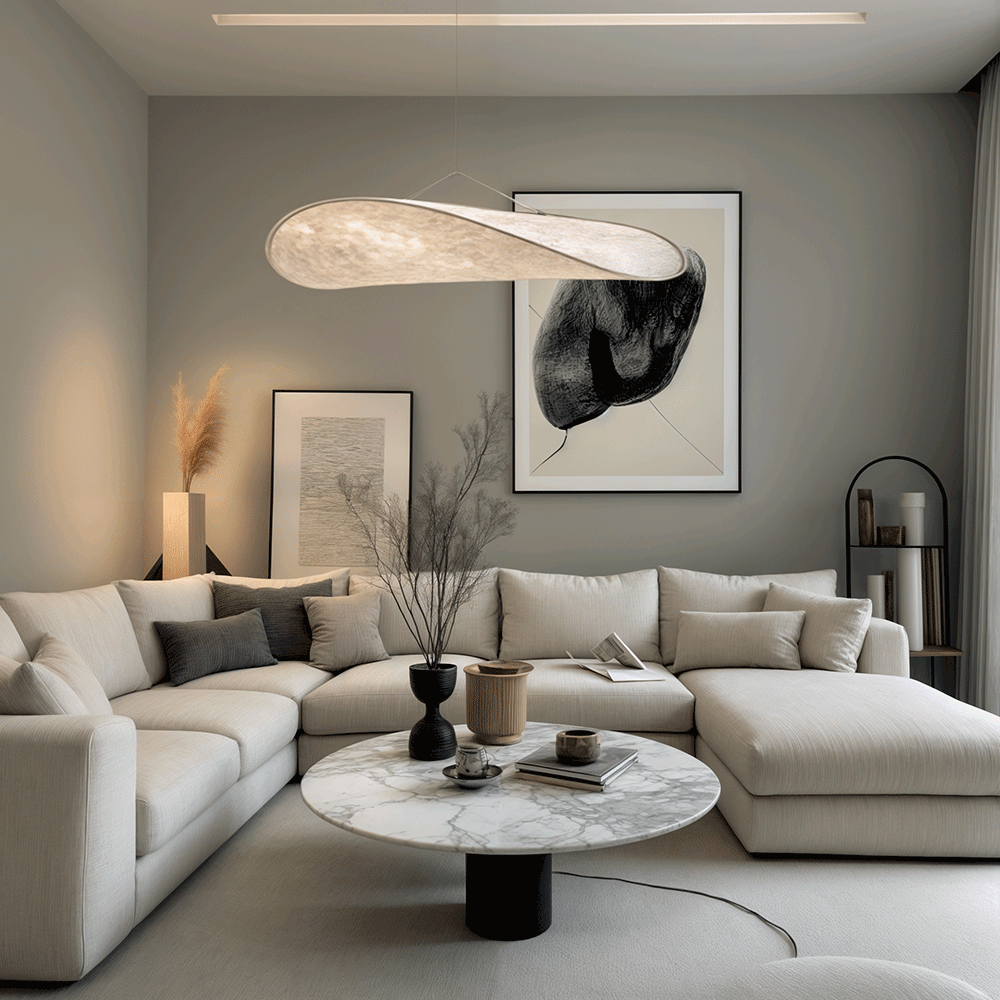 Lampadario a foglia LED in seta premium Lyra con bagliore nordico