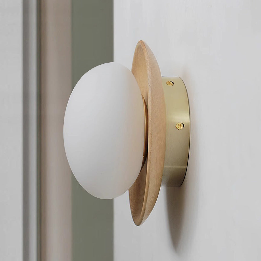 Aurelo White Wood Wall Light Sconce With Glass Accent