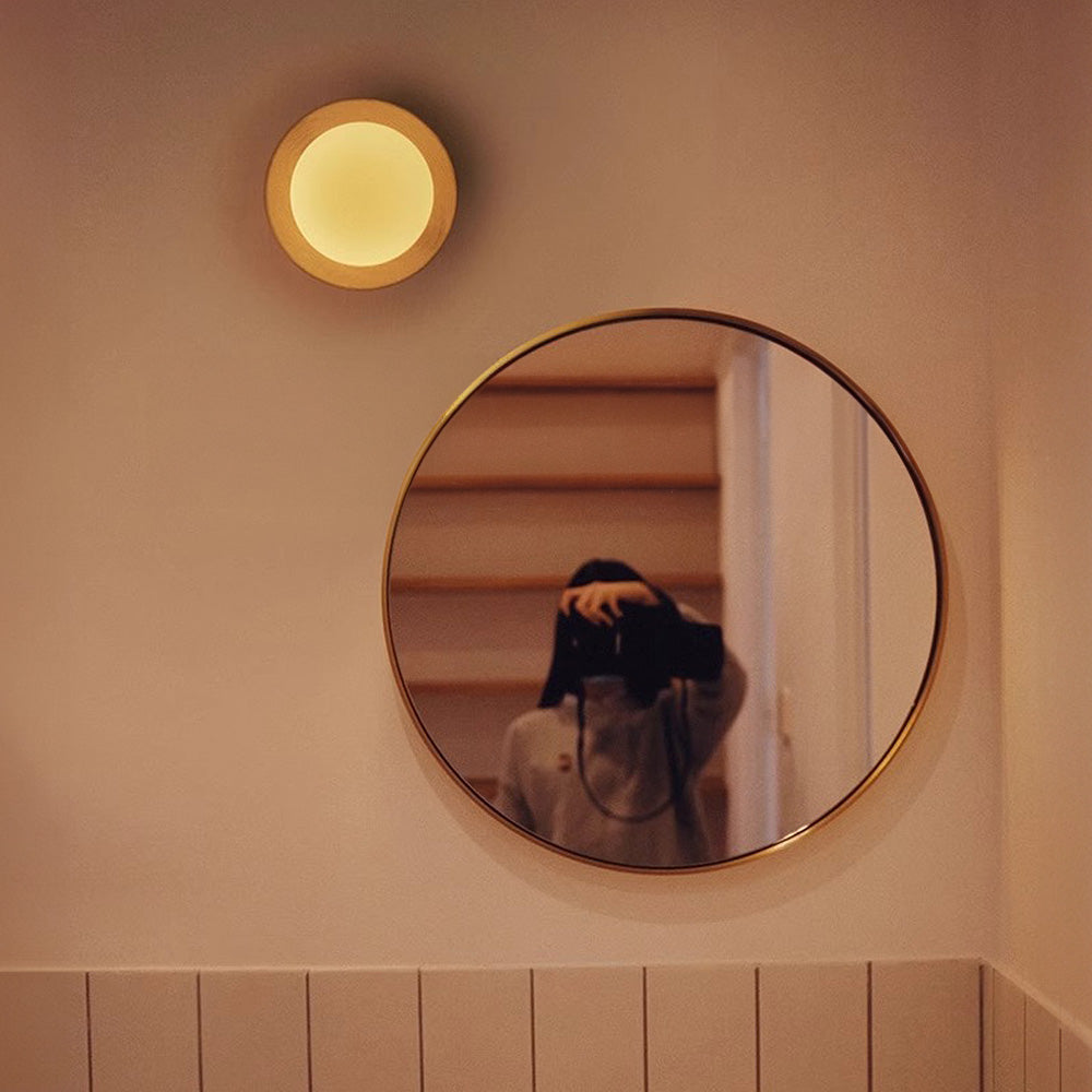 Aurelo White Wood Wall Light Sconce With Glass Accent