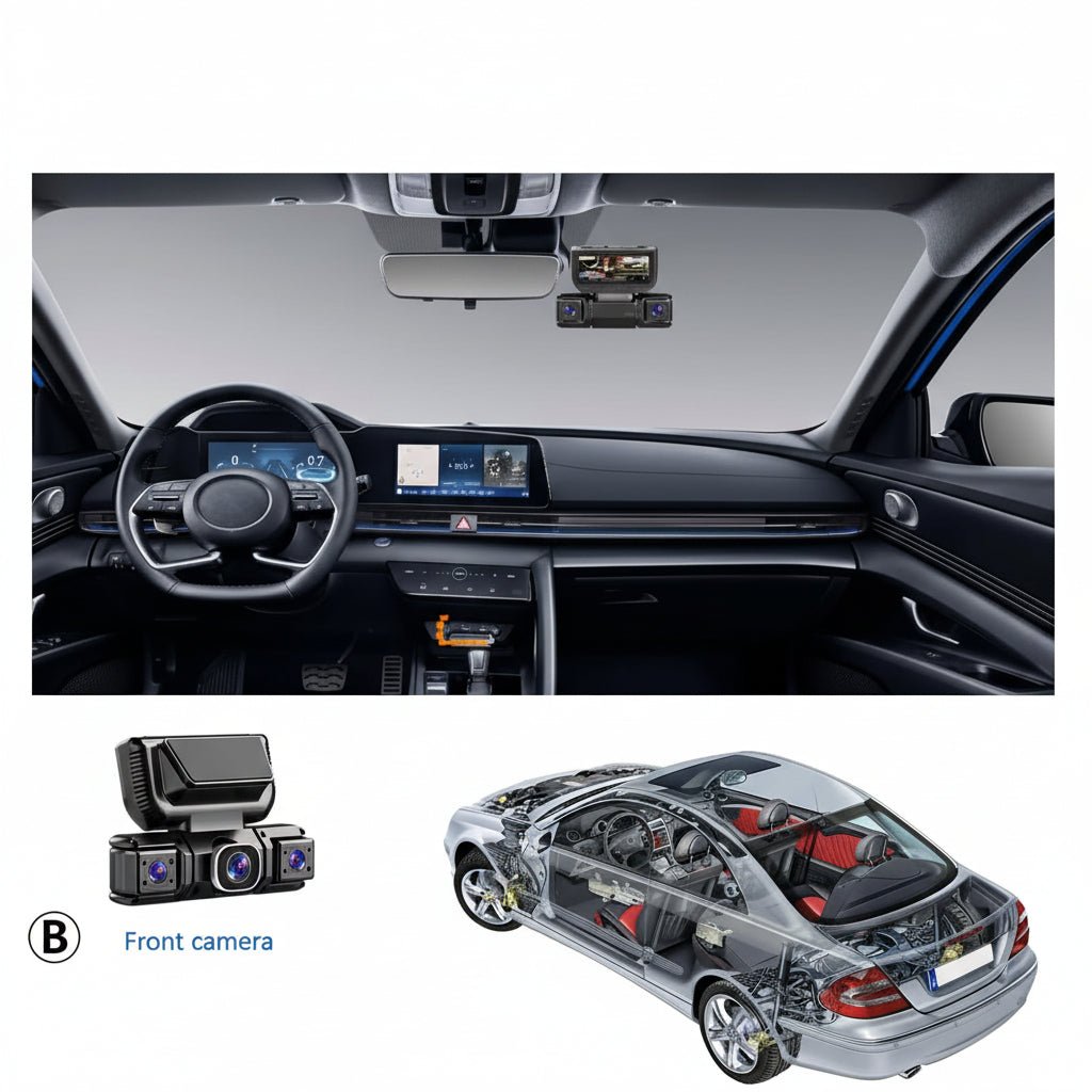 360-Grad-Dashcam mit vier Kanälen, Full HD, WLAN, Nachtsicht