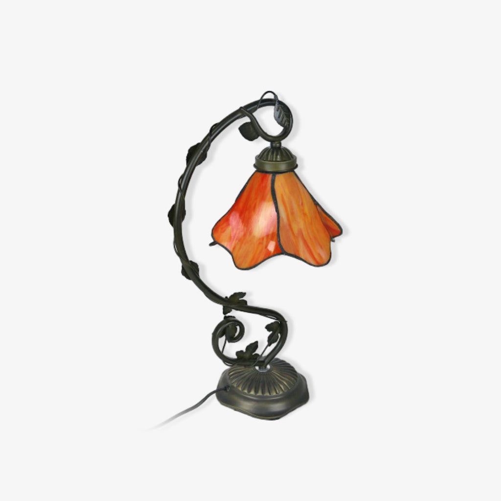 Bordslampa med blommigt glasljusskydd Retro dekorationsljus för vardagsrum