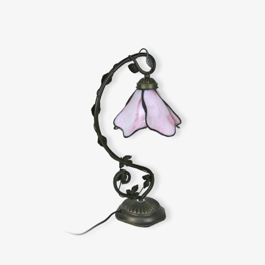 Bordslampa med blommigt glasljusskydd Retro dekorationsljus för vardagsrum