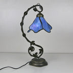 Bordslampa med blommigt glasljusskydd Retro dekorationsljus för vardagsrum