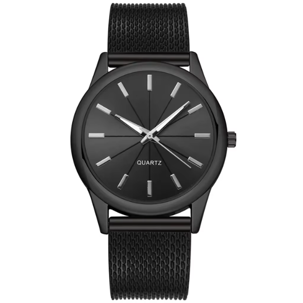 Orologio minimalista unisex tutto nero con cassa nera e cinturino in rete d'acciaio inossidabile | Petprovac