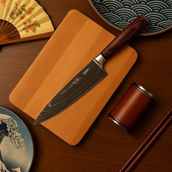 Nira 7-teiliges Messerset aus hochkohlenstoffreichem Stahl, Griffe aus Rosenholz