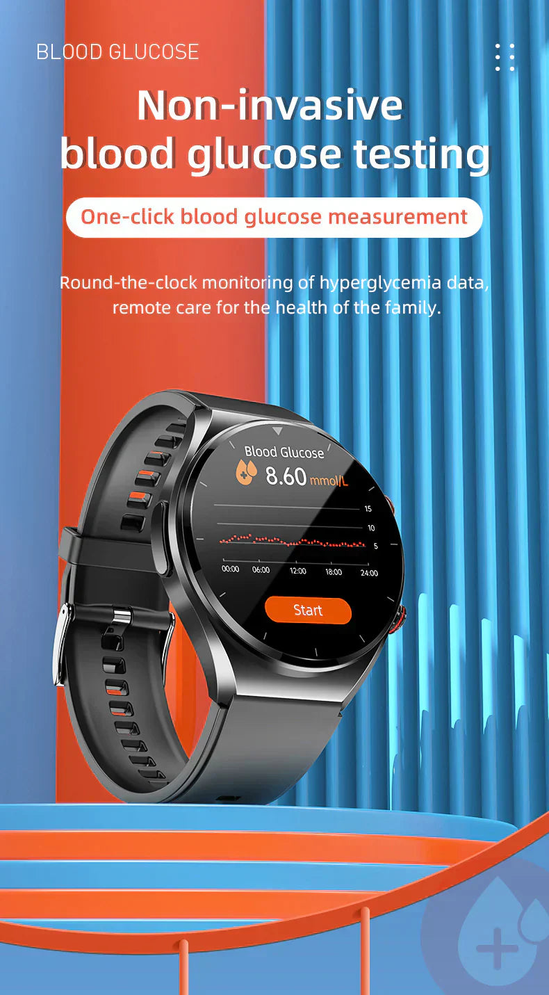 PulseGuard Pro Health Smartwatch med glukose, blodtryk, EKG og HRV