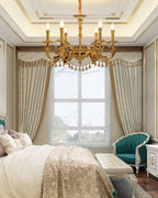 Lámpara de araña dorada de estilo antiguo para comedor y sala de estar