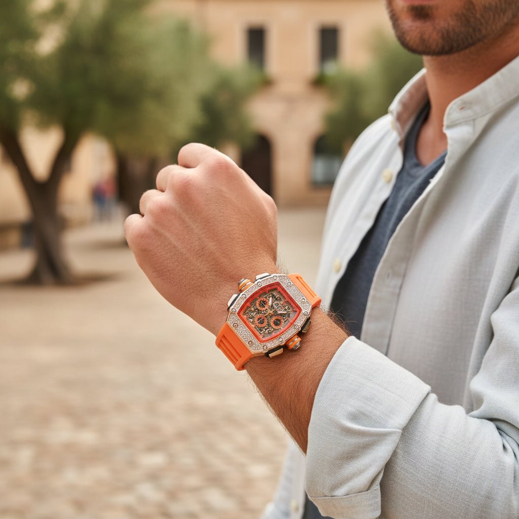 Elegante Herren Uhr Tonneau mit Strassverzierung – Hochwertige Armbanduhr für jeden Anlass 4