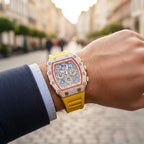 Elegant Tonneau Men's Watch with Rhinestone Decoration Made of Stainless Steel