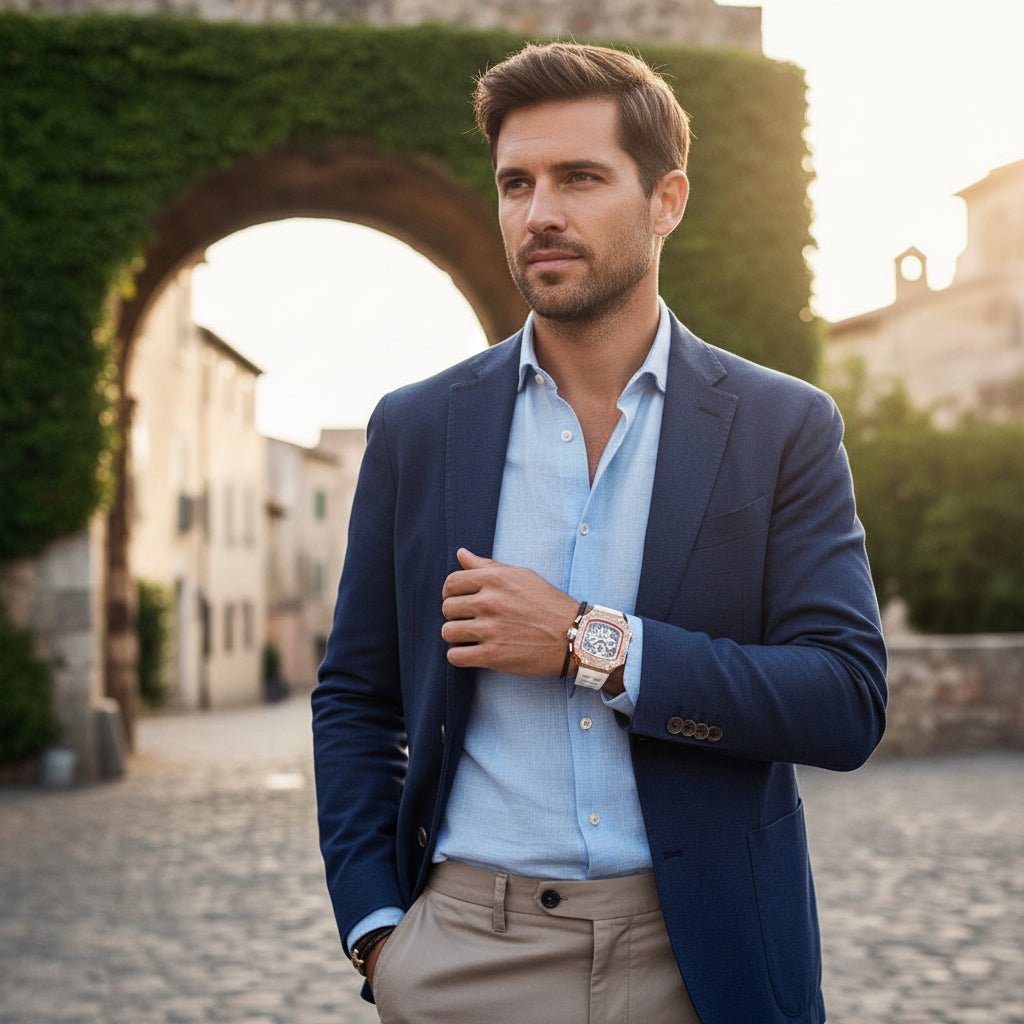Elegante Herren Uhr Tonneau mit Strassverzierung – Hochwertige Armbanduhr für jeden Anlass 1