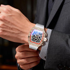 Elegant Tonneau Men's Watch with Rhinestone Decoration Made of Stainless Steel