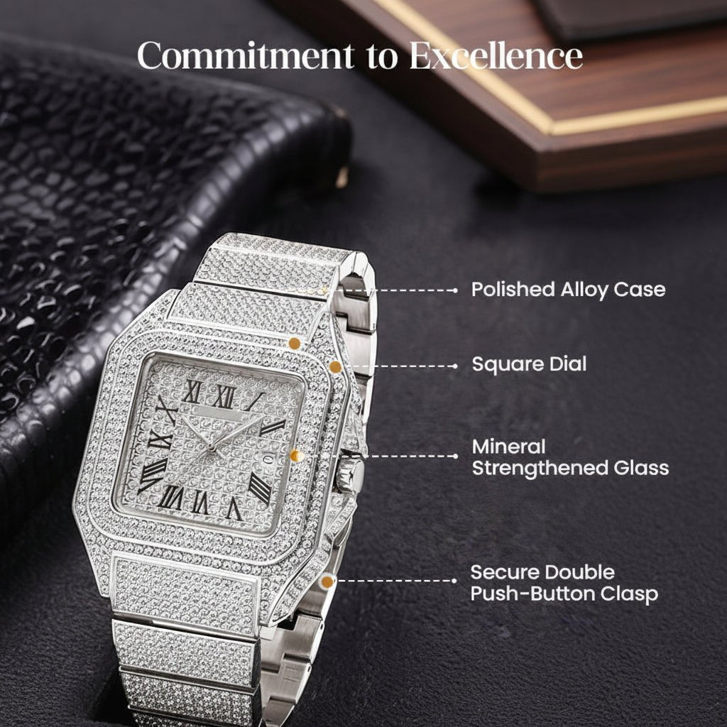 Elegant Rhinestone Women's Watch with Square Stainless Steel Design