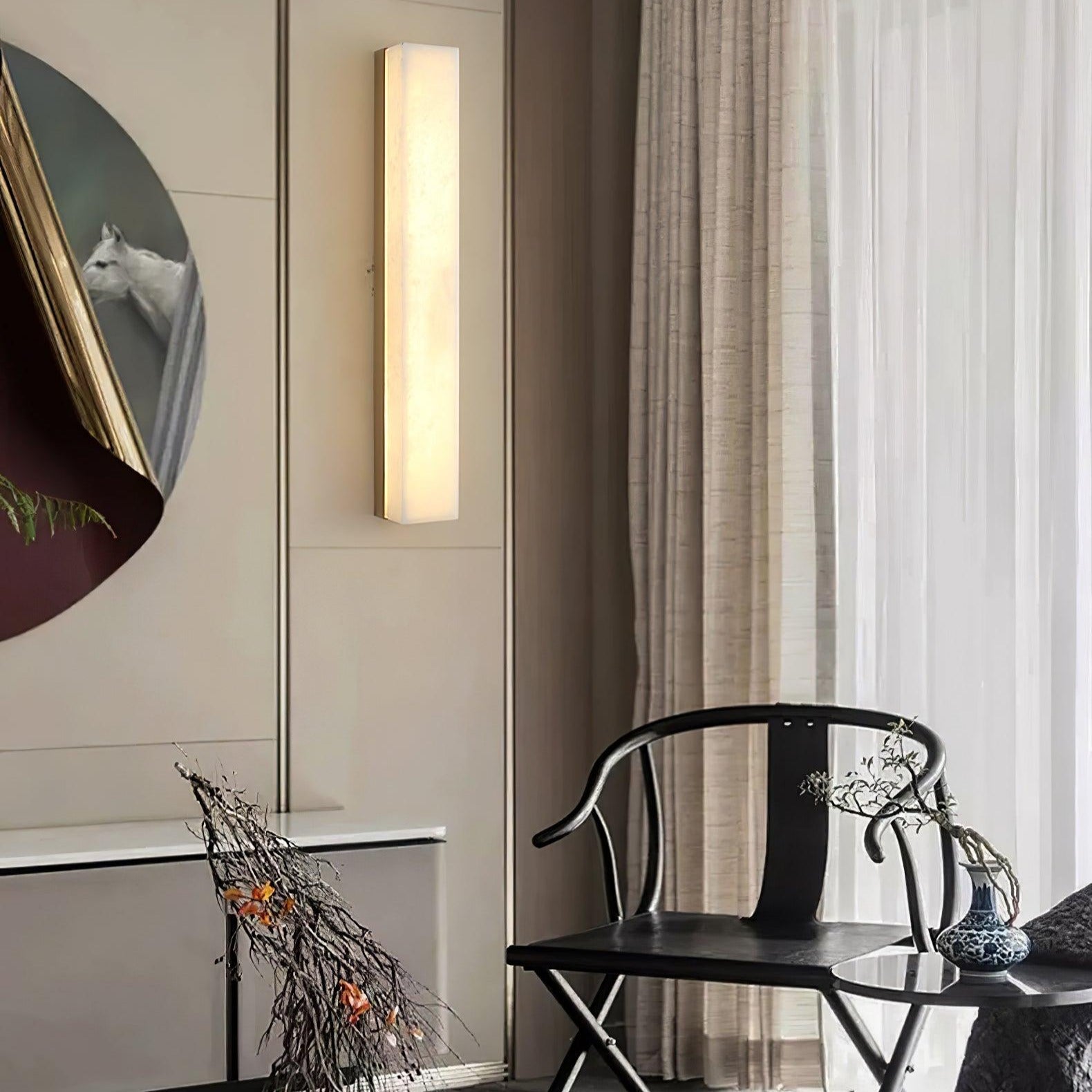 Lyra Pirinç Alabaster Duvar Lambası Yatak Odası için Modern Dikey