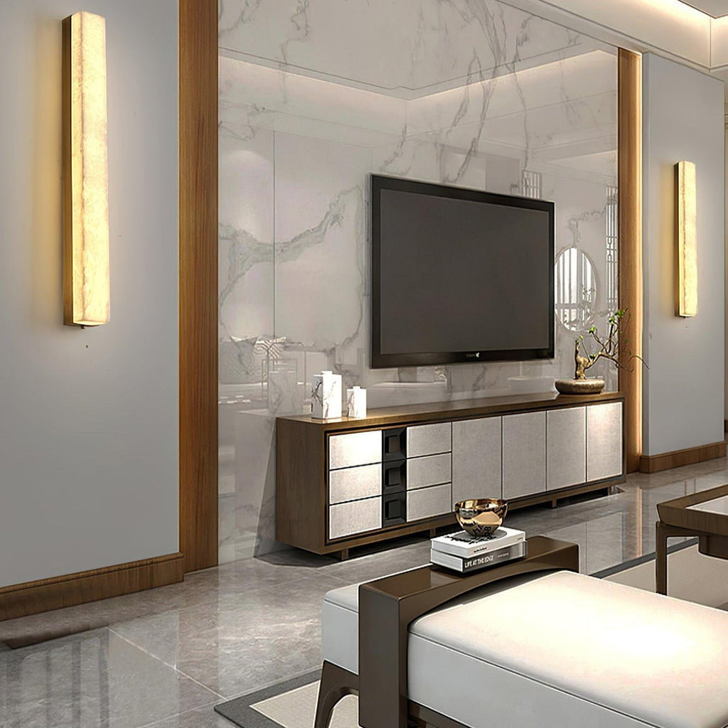 Lyra Pirinç Alabaster Duvar Lambası Yatak Odası için Modern Dikey