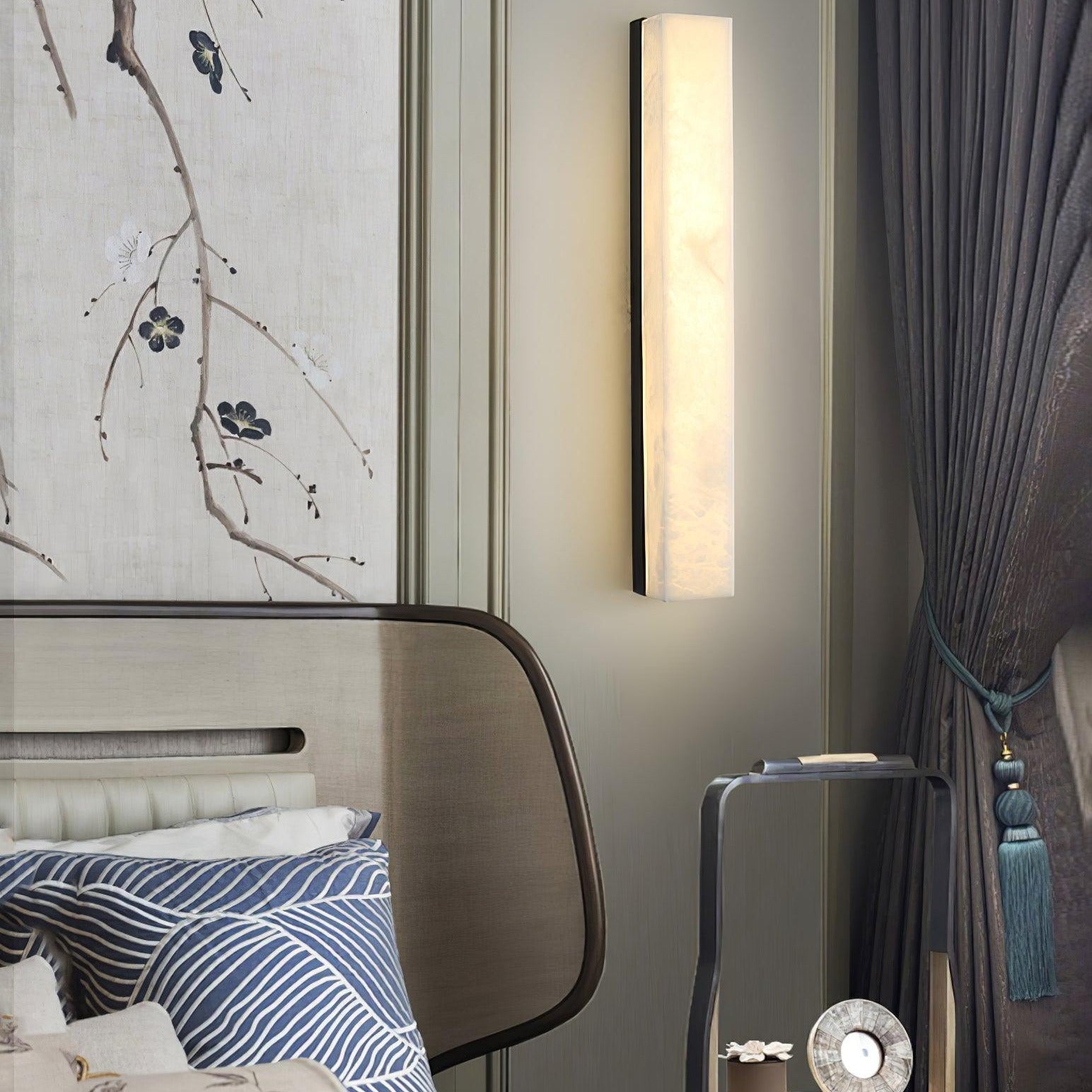 Lyra Pirinç Alabaster Duvar Lambası Yatak Odası için Modern Dikey