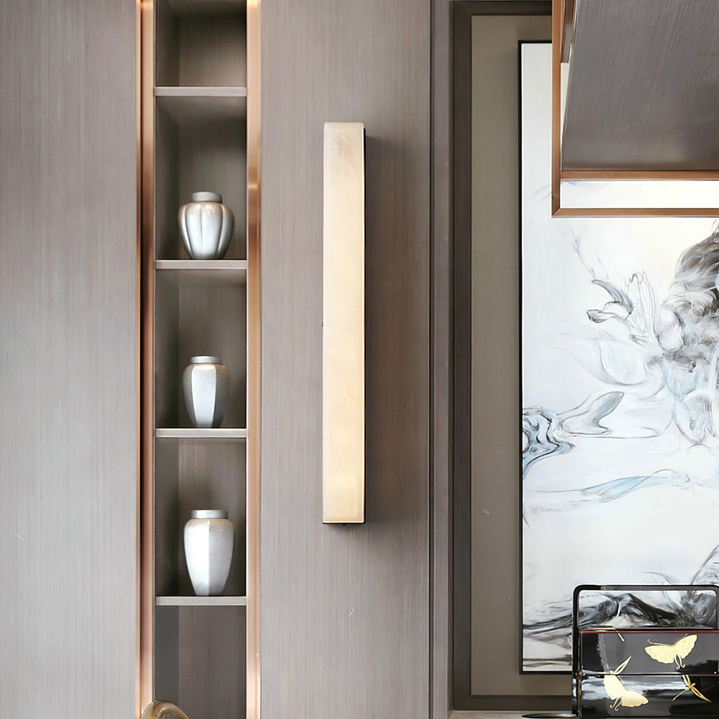 Lyra Pirinç Alabaster Duvar Lambası Yatak Odası için Modern Dikey