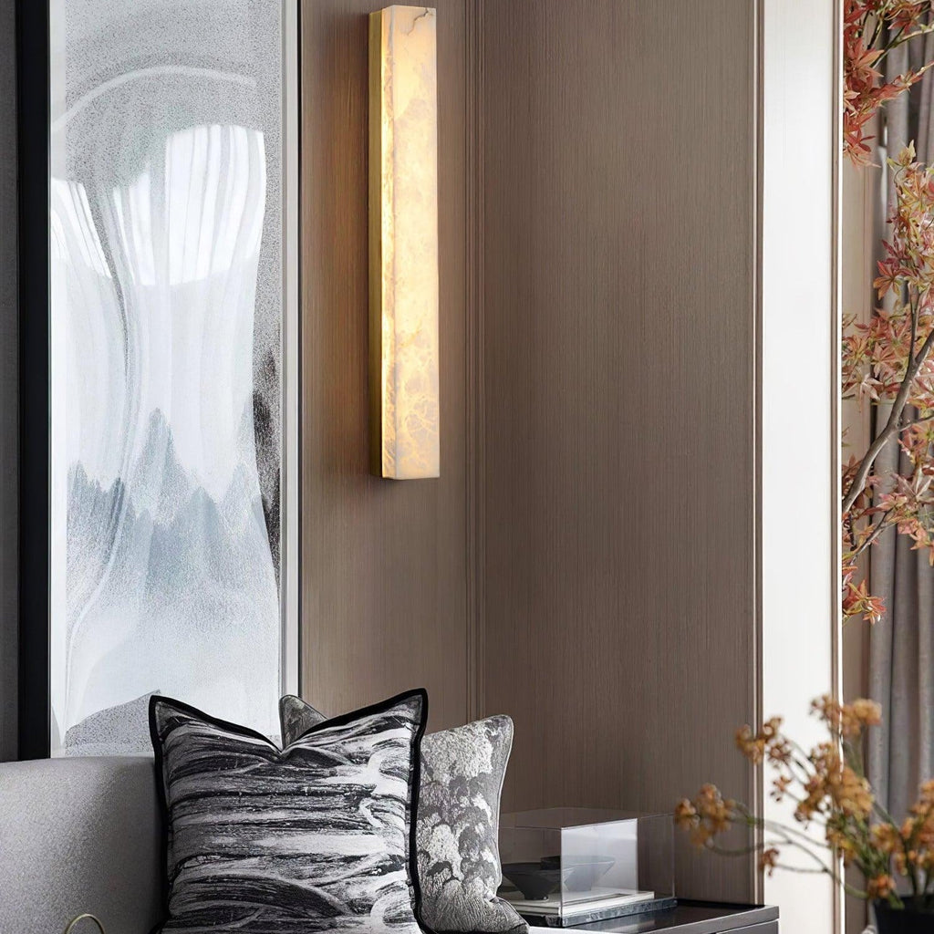 Lyra Pirinç Alabaster Duvar Lambası Yatak Odası için Modern Dikey