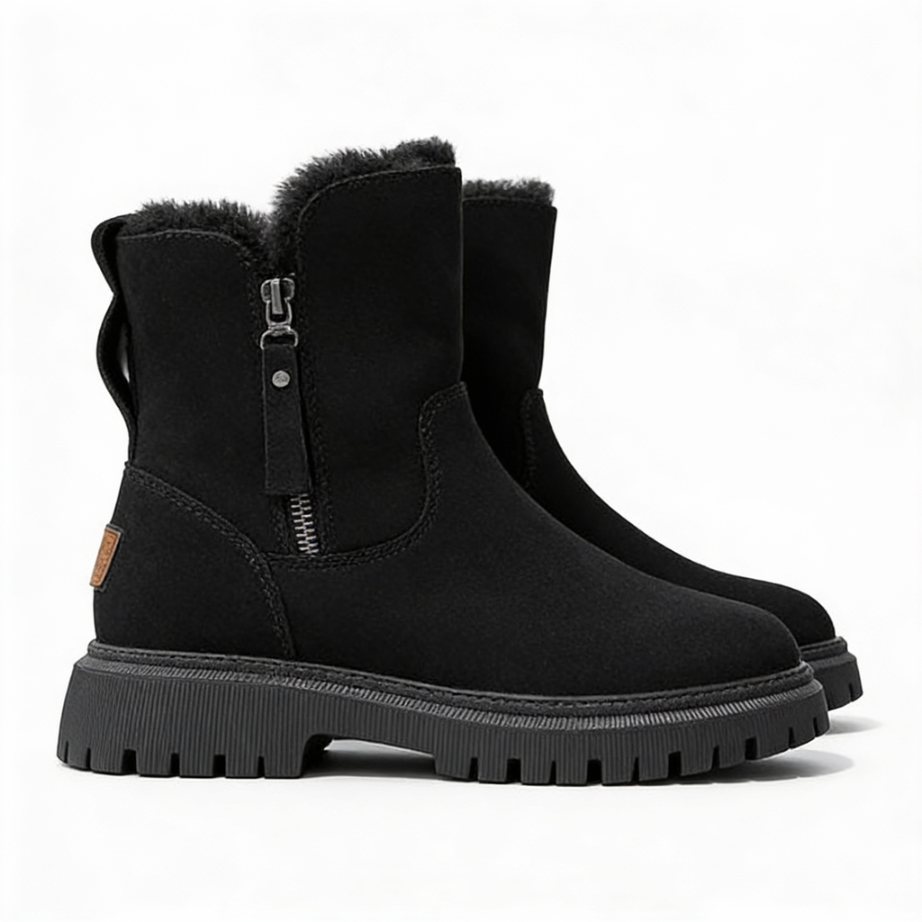 Warm Ladies Winter Boots – Mid-Calf Boots with Fur Lining and Non-Slip Sole