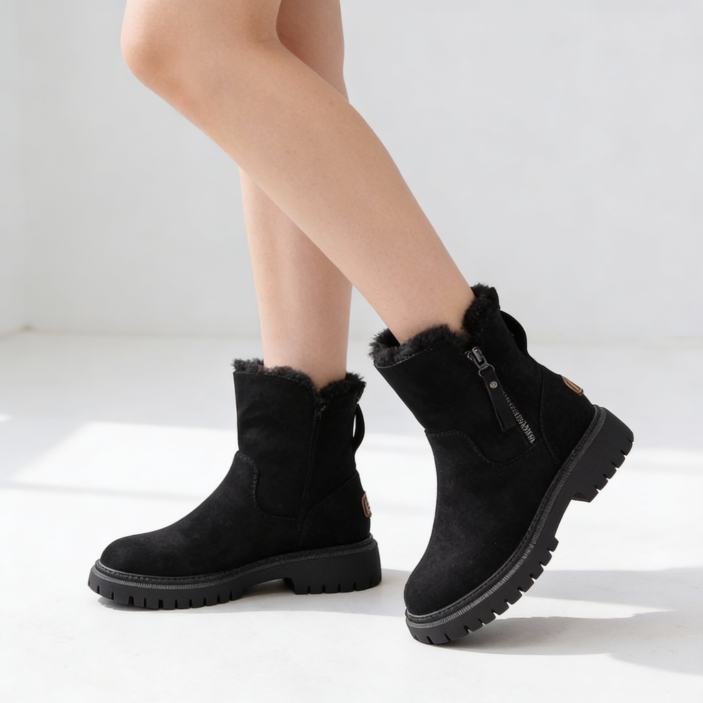 Warm Ladies Winter Boots – Mid-Calf Boots with Fur Lining and Non-Slip Sole