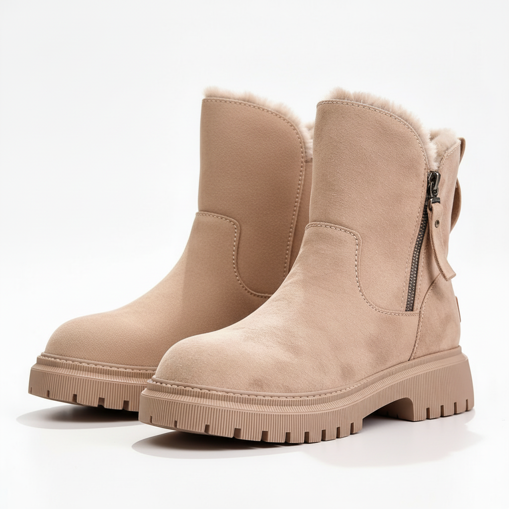 Warm Ladies Winter Boots – Mid-Calf Boots with Fur Lining and Non-Slip Sole