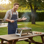 Sammenklappelig grill i rustfrit stål til camping med justerbar højde