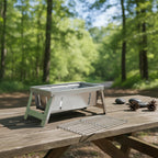 Sammenklappelig grill i rustfrit stål til camping med justerbar højde