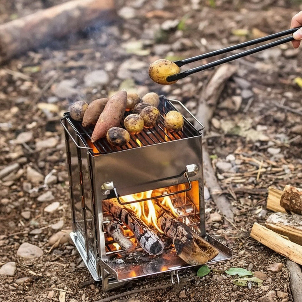 Klappbarer Campingkocher aus Edelstahl mit Tragetasche zum Grillen und Kochen