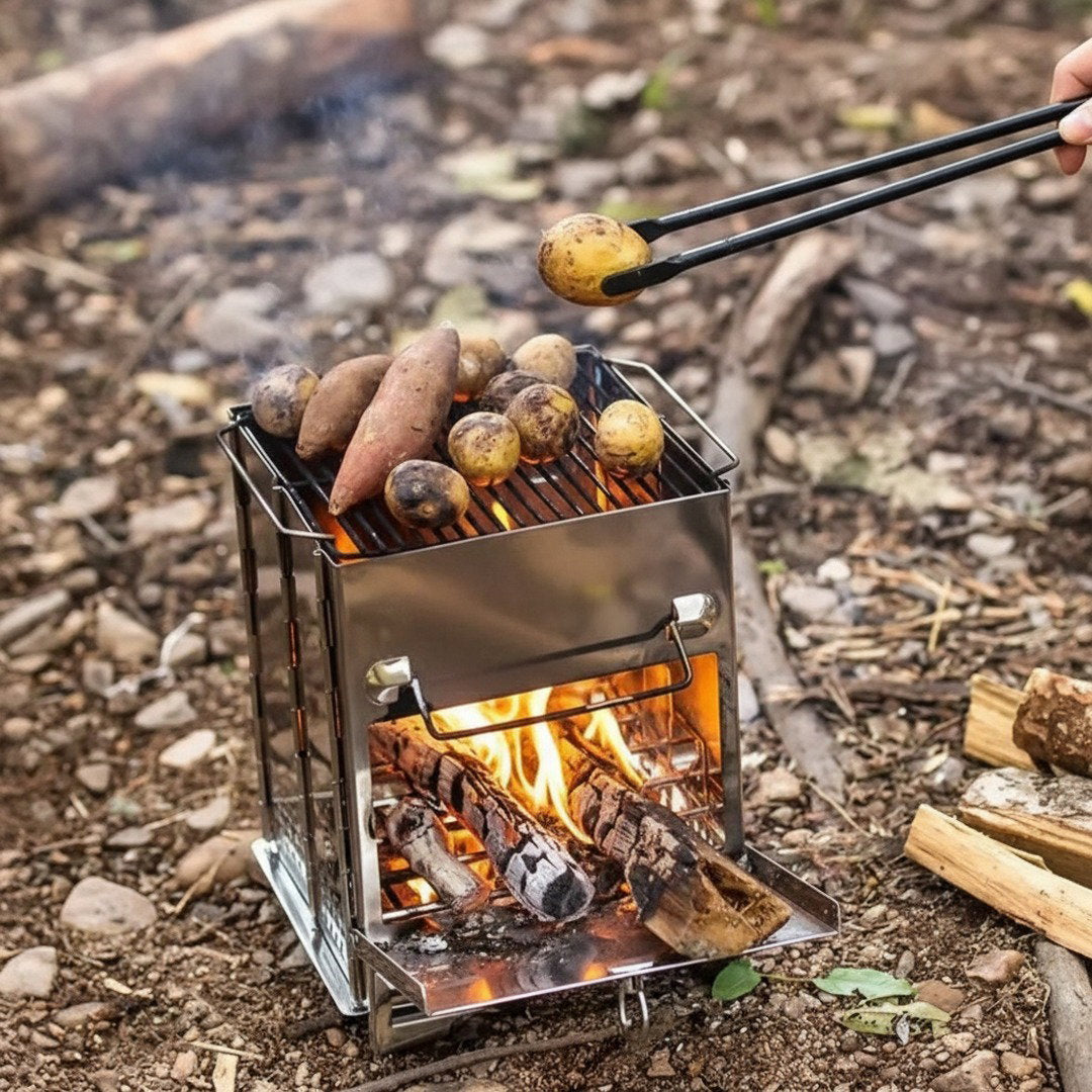 Klappbarer Campingkocher aus Edelstahl mit Tragetasche zum Grillen und Kochen