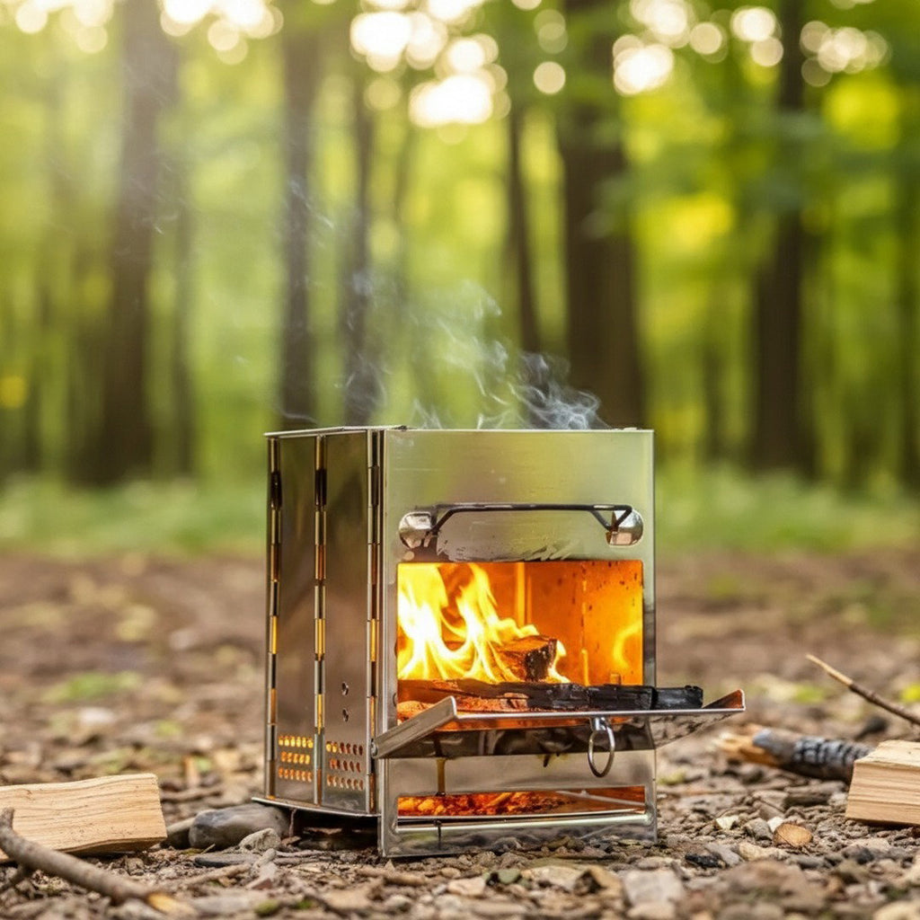 Klappbarer Campingkocher aus Edelstahl mit Tragetasche zum Grillen und Kochen