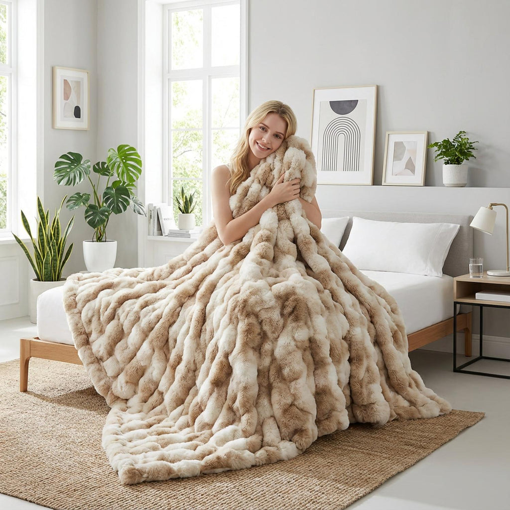 Hyggeligt kunstigt kaninpelsfleece-tæppe til daglig komfort