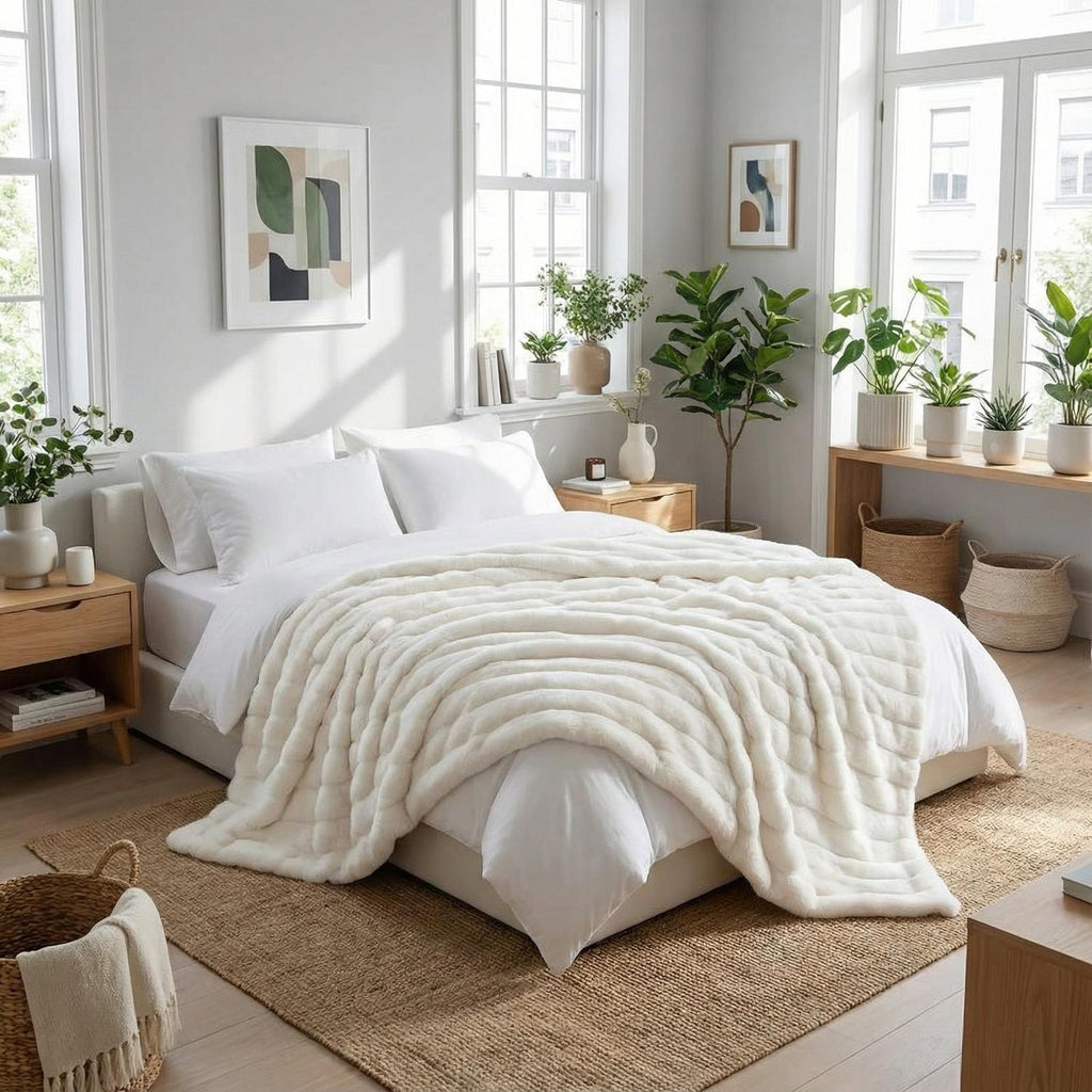 Hyggeligt kunstigt kaninpelsfleece-tæppe til daglig komfort