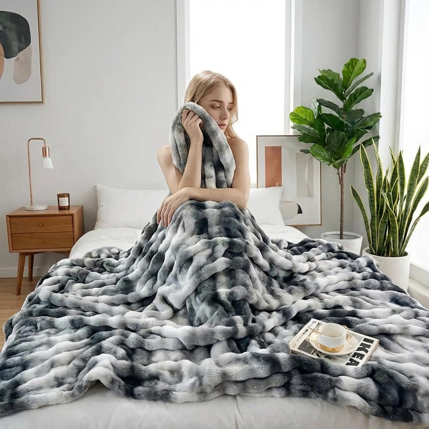 Hyggeligt kunstigt kaninpelsfleece-tæppe til daglig komfort