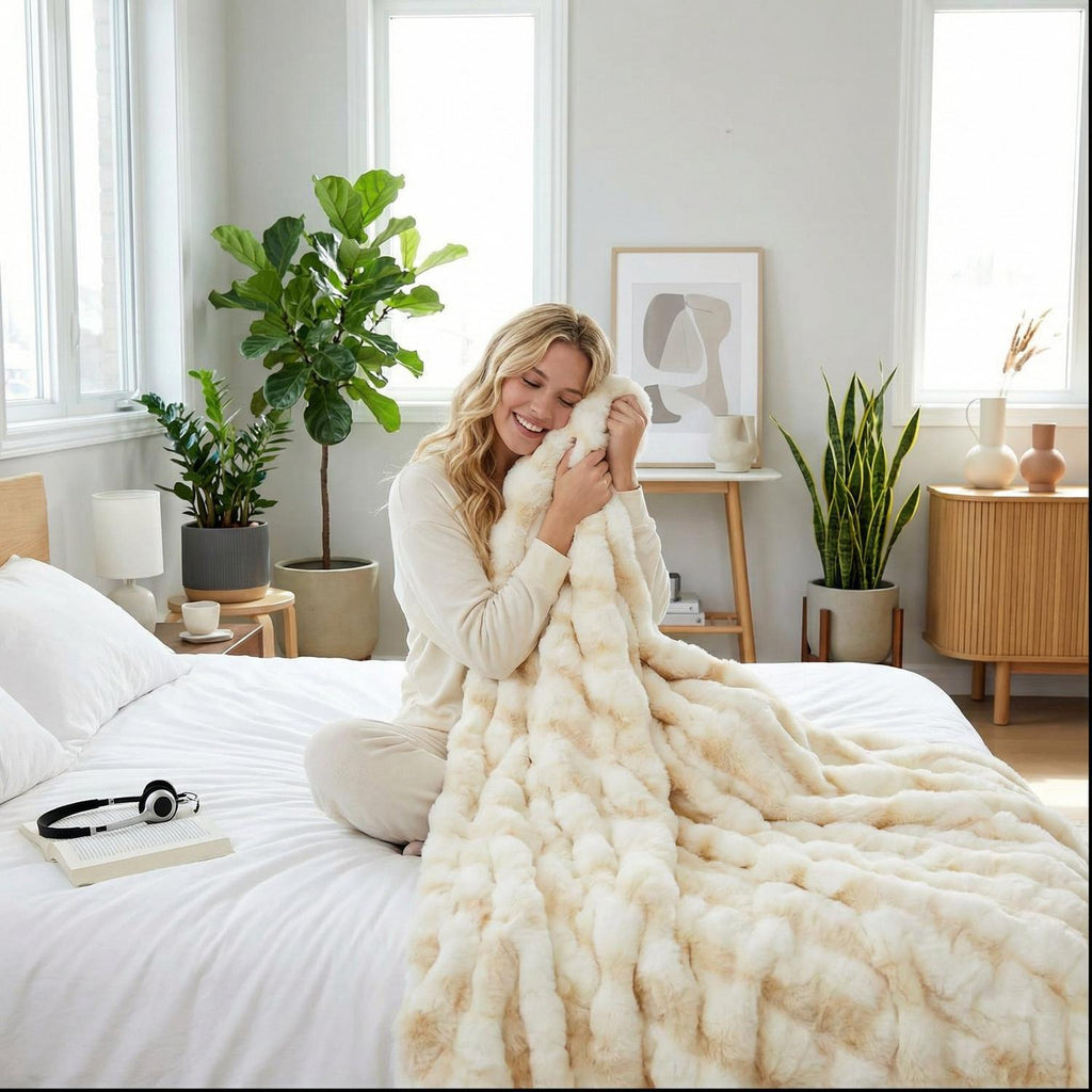 Hyggeligt kunstigt kaninpelsfleece-tæppe til daglig komfort