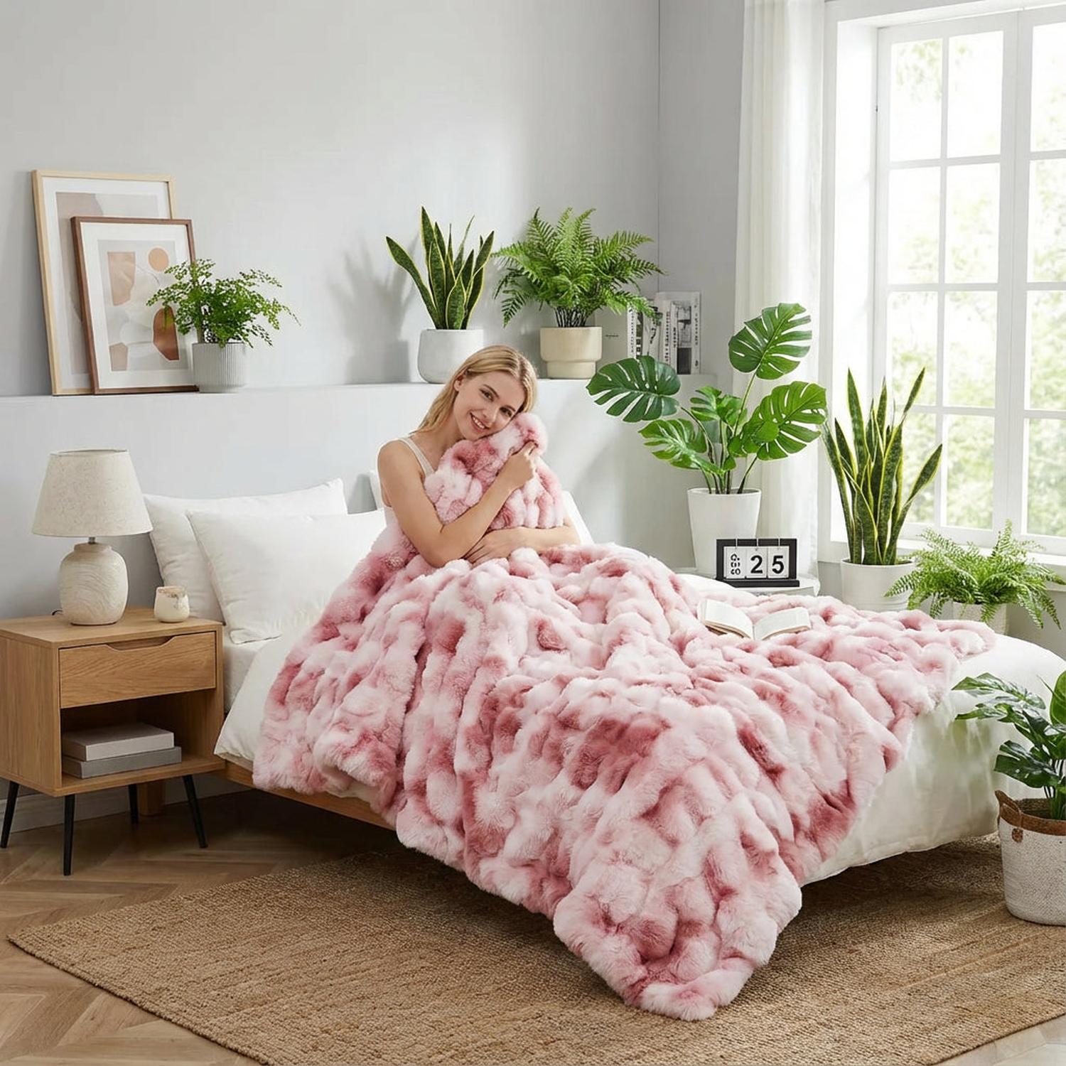 Hyggeligt kunstigt kaninpelsfleece-tæppe til daglig komfort