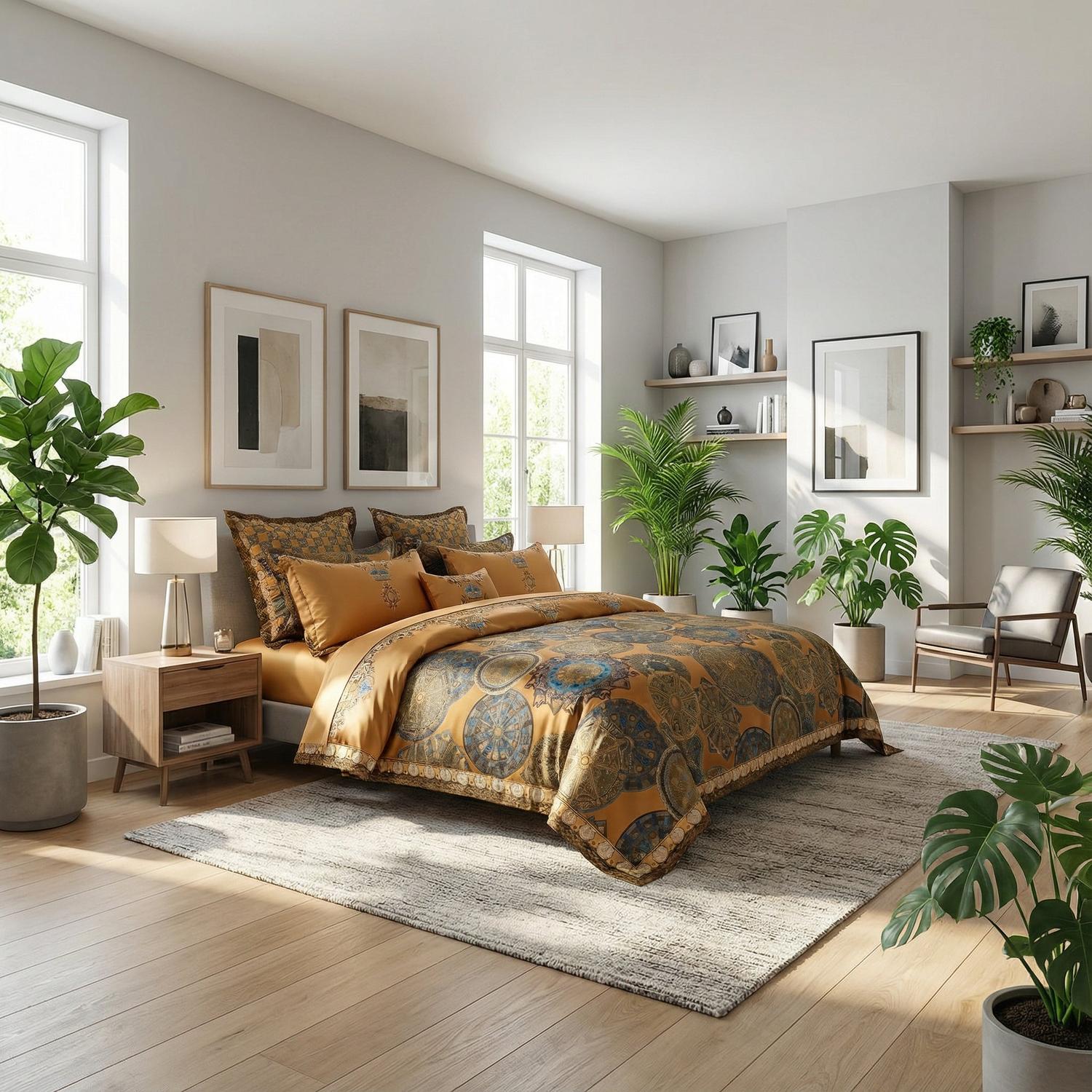 エジプト猫 刺繍入り サテン綿 寝具セット コレクション